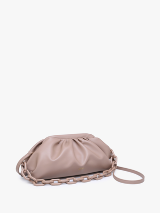 Kyoto vegan pleated shoulder bag in taupe with chain strap and short top handles
