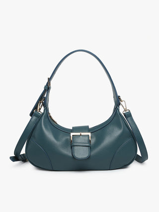 Madrid vegan buckle shoulder bag in steel blue with adjustable shoulder strap