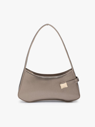 Rome shoulder bag, greige taupe with front clasp and rounded silhouette