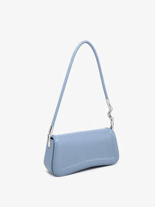 Toronto vegan curved shoulder bag, dusty blue side view with chain strap hardware