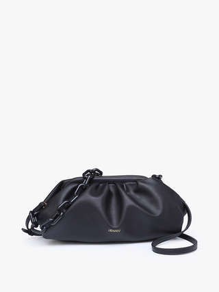 Kyoto vegan pleated shoulder bag in black with chain strap and adjustable crossbody strap