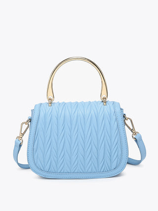 Baby Blue vegan textured satchel, quilted-look body, gold-tone top handles
