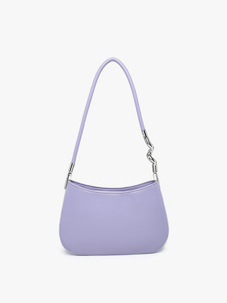 Vancouver Vegan curved shoulder bag in dark lavender, with chain strap and zip top