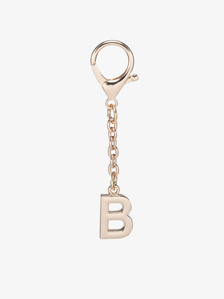 Letter bag charm with gold-tone chain and keyring, letter B pendant