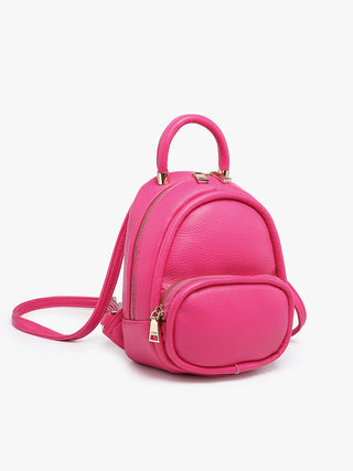 Valencia Vegan Backpack fuchsia, side view with top handle and shoulder strap