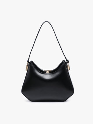 Incheon Vegan Shoulder Bag in black, structured hobo silhouette with top clasp hardware