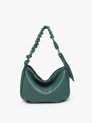 Jakarta vegan slouchy shoulder bag - dark fern, front view, gathered top with zipper