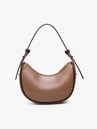 Montreal Vegan Shoulder Bag taupe-brown curved front with stitched inner edge