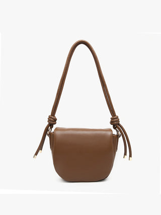 Mumbai Vegan Shoulder Bag in Chocolate brown, curved half-moon body with twisted straps