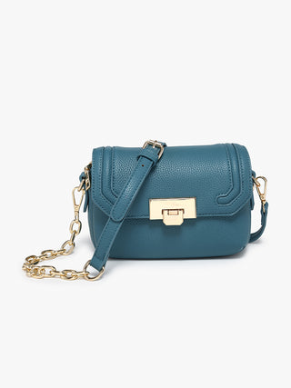 Casablanca vegan push-lock crossbody in Ocean Blue with gold-tone chain strap
