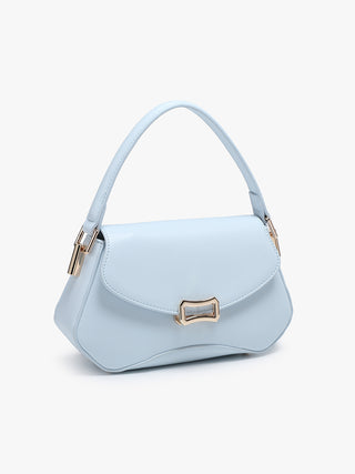Baby Blue structured crossbody bag with curved flap and gold-tone hardware clasp