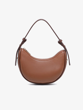 Tan-brown Warsaw vegan shoulder bag, curved hobo shape with top handles