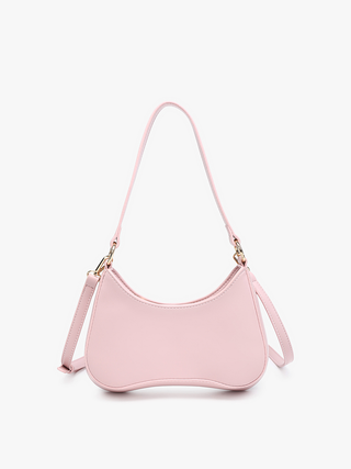 Manila vegan shoulder bag in pink, curved hobo silhouette with dual shoulder straps
