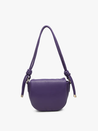 Mumbai Vegan Shoulder Bag in Dark Purple, curved half-moon body with short twisted handles