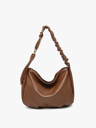 Jakarta vegan slouchy shoulder bag - chocolate, ruched braided strap, rounded hobo form