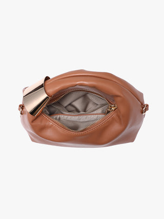 Rosario Vegan Crossbody in Light brown, open top reveals lined interior and inner zipper
