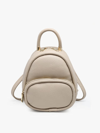 Valencia Vegan Backpack greige mini backpack with front zip pocket and top handle