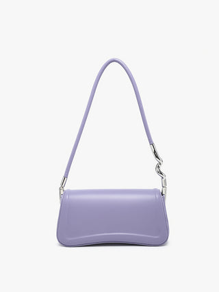 Toronto vegan curved shoulder bag, dark lavender with curved flap and silver chain strap
