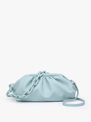 Kyoto vegan pleated shoulder bag in mint with chain strap and adjustable crossbody strap