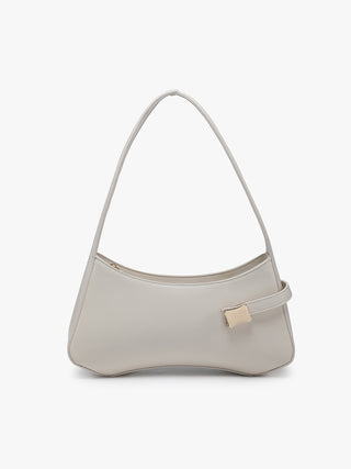 Rome shoulder bag, pearl beige with front clasp and curved top handles