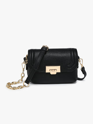 Casablanca vegan push-lock crossbody in Black with front flap and gold-tone chain strap