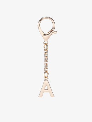 Letter bag charm with gold-tone chain and keyring, letter A pendant