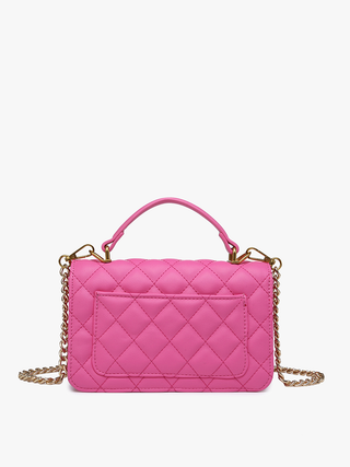 Bali vegan quilted chain crossbody bag, pink with flap and front quilting detail