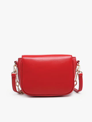 Cherry Red vegan crossbody bag with smooth back panel and chain shoulder strap
