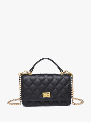 Bali vegan quilted chain crossbody bag, black with gold turn-lock front