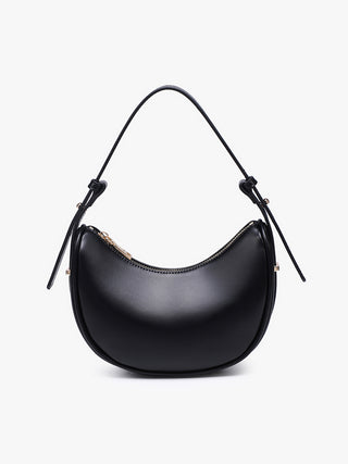 Montreal Vegan Shoulder Bag: black half-moon with curved front and drawstring ties
