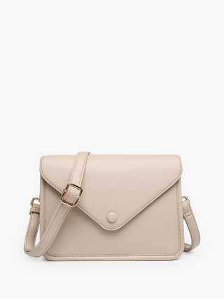 Lagos vegan envelope crossbody bag, light sand color with front flap and buckle strap