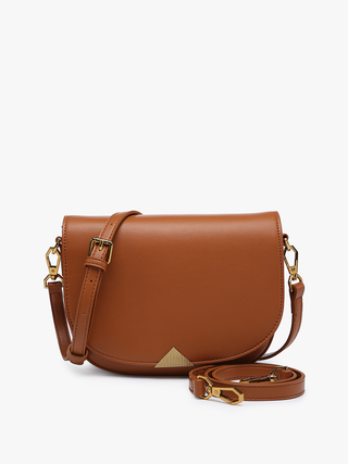 Milan vegan crossbody bag, braun, goldfarbene Akzente, abgerundetes Trapezdesign