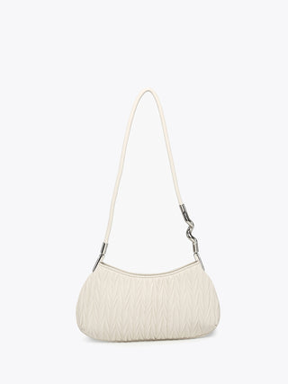 Nassau vegane Schultertasche, Off White, strukturierte Prägung, Kettenhaken am Riemen