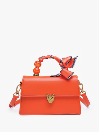 Orange Venice Vegan Pearl crossbody with bow top and faux pearl handle beads