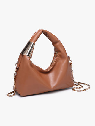 Rosario Vegan Crossbody in Light brown with gold chain shoulder strap and metal top hardware