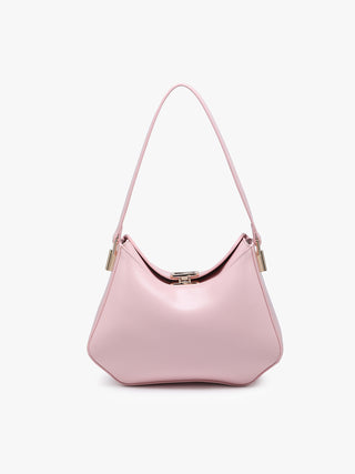 Incheon Vegan Shoulder Bag in Lt. Pink, compact hobo bag with front curve and clasp