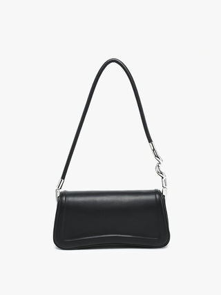 Toronto vegan curved shoulder bag, black with curved front flap and chain shoulder strap