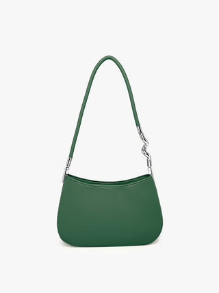 Pine green curved shoulder bag with chain strap and zip top, rounded hobo shape