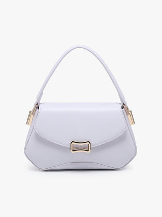 Pale Purple structured crossbody with front flap, gold-tone clasp, and top handles
