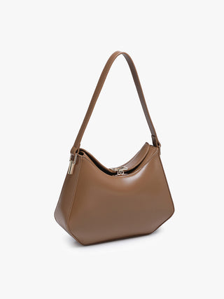 Incheon Vegan Shoulder Bag in tan, structured hobo silhouette with metal clasp at top