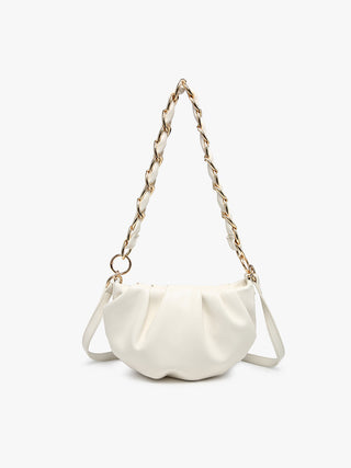 Cream Tijuana vegan shoulder bag with braided chain straps and rounded ruched body