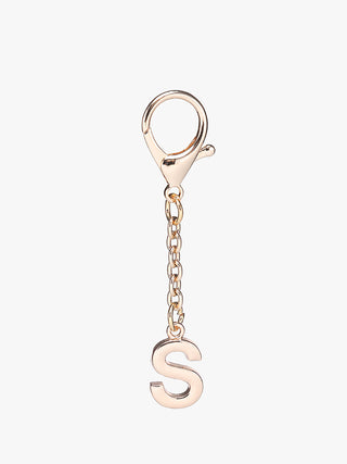Letter bag charm with gold-tone chain and keyring, letter S pendant