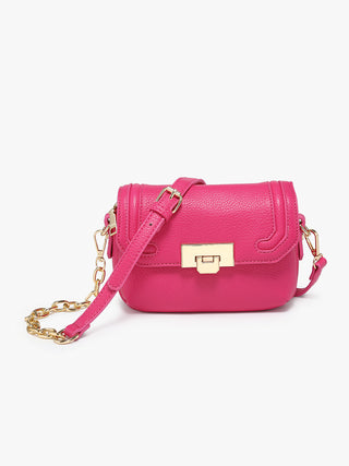 Casablanca vegan push-lock crossbody in Fuchsia with front flap and gold-tone chain strap