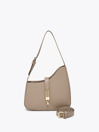 Havana vegan shoulder bag (Bone) with gold clasp and adjustable shoulder strap