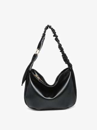 Jakarta vegan slouchy shoulder bag - black, ruched braided strap, slouchy hobo shape