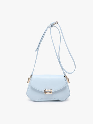 Baby Blue structured crossbody with top handle and long shoulder strap, front flap clasp