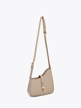 Havana vegan shoulder bag (Bone) side view with adjustable strap and clasp detail