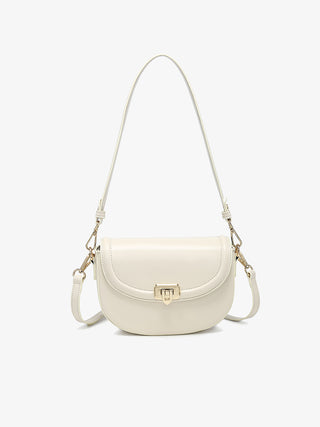 Bristol vegan crossbody in off white, smooth rounded flap with metal clasp and side handles
