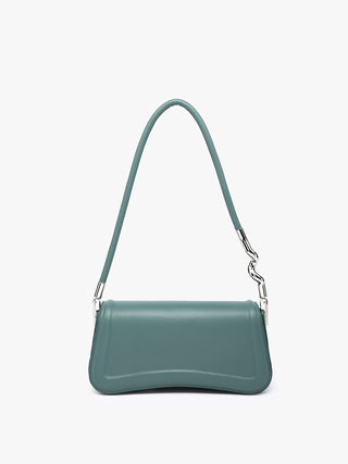 Toronto vegan curved shoulder bag, pine green with rounded flap and chain strap