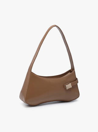 Rome shoulder bag, dark tan/brown with front clasp and short shoulder strap